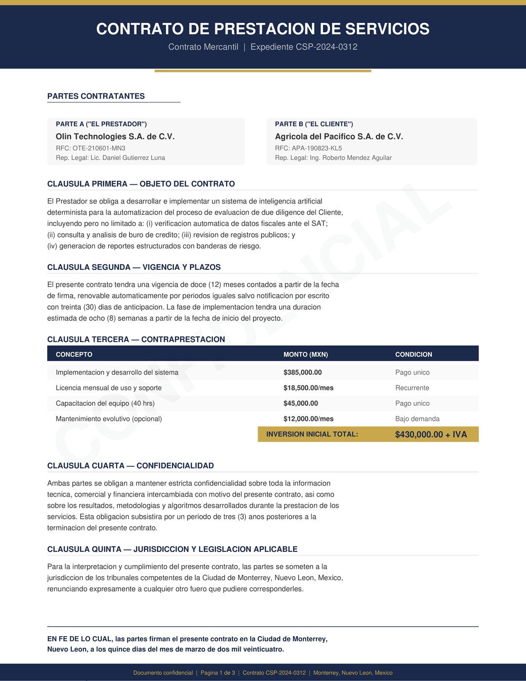 Sample service contract document