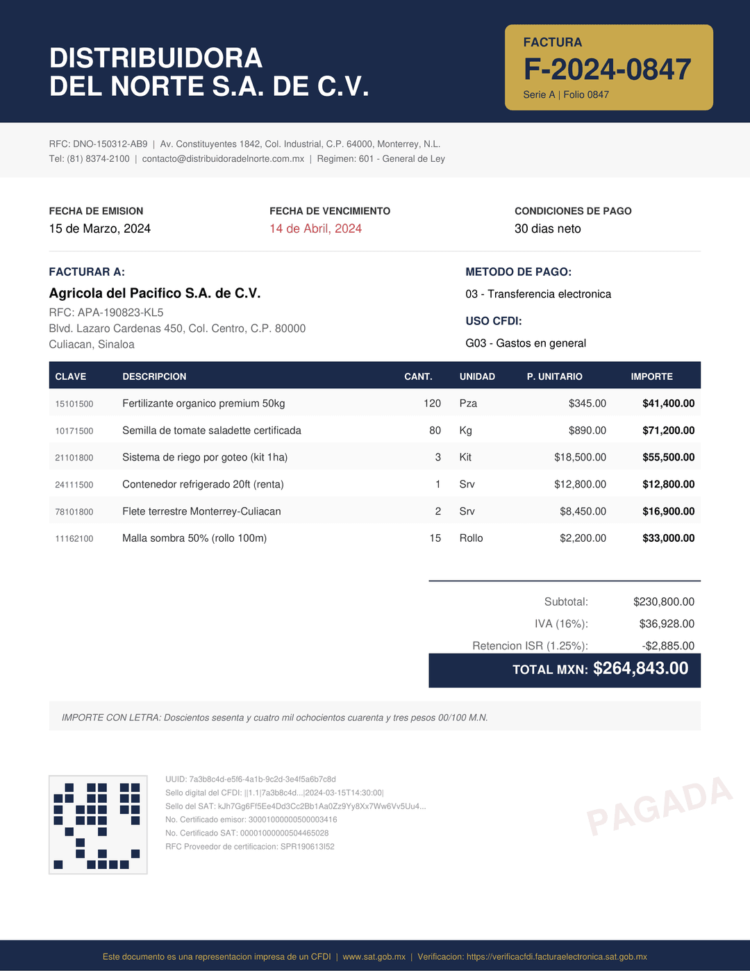 Sample invoice document
